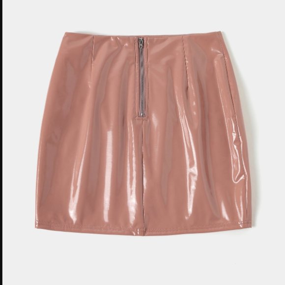 YOINS Khaki Zip Design PU Leather Skirt XL - Picture 2 of 2